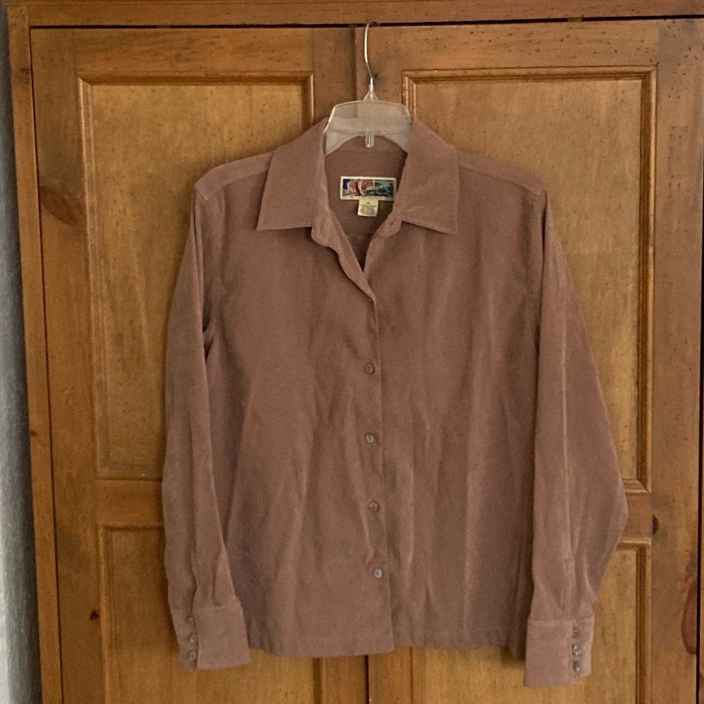 La Cabana All Night Long Faux Suede Shirt Top Button Front Brown Size Medium